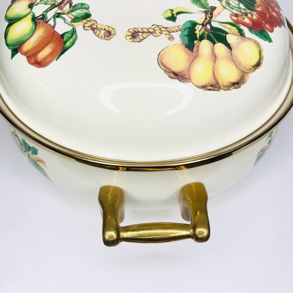 KENSINGTON Pot Tabletops Unlimited Fruits 4 Quart Brass Gold Knot Handle Trim - Picture 9 of 11